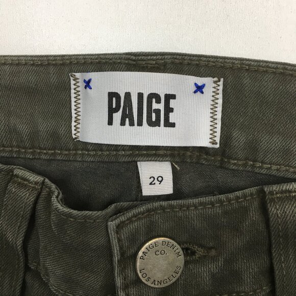 PAIGE Green Leaf Silk Coating Logo Hardware Faux Pockets Verdugo Ankle Jeans - Picture 2 of 13